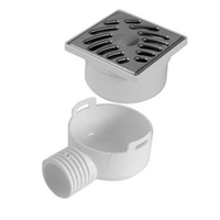 Siphonette d'évacuation de plain-pied Ø 40/50 mm avec grille Inox carrée 100 x 100 mm et adaptateur sortie horizontale