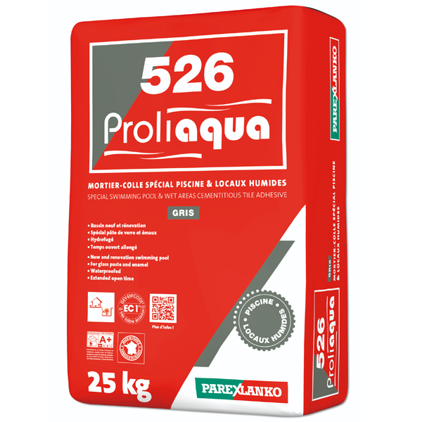 Mortier-colle spécial piscine et locaux humides - 526 Proliaqua  - Gris Sac de 25 KG
