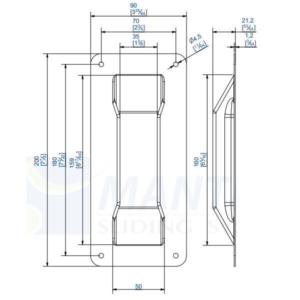 Poignée cuvette à encastrer Mantion RD-4B pour porte coulissante Roc Design - acier noir - 200 x 90 mm