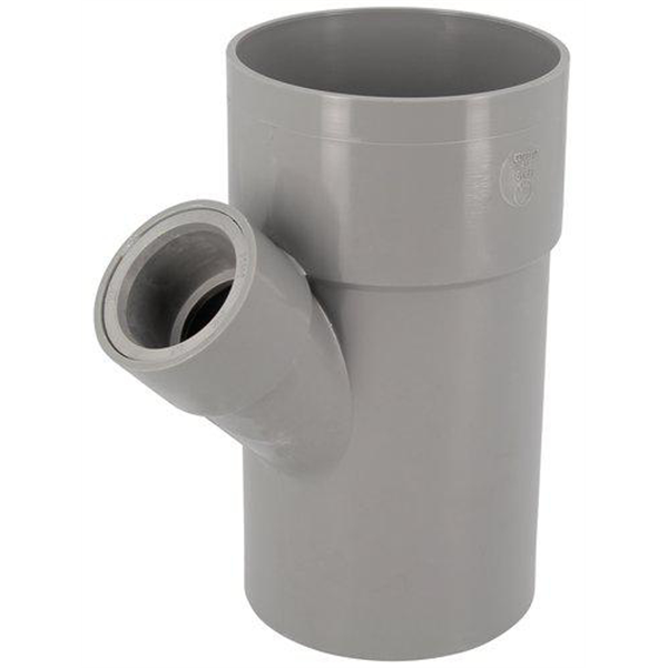 Embranchement simple mâle/femelle - Diamètre 100/40 mm - Degré angle 45° - À coller - PVC - Gris