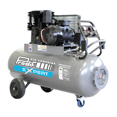 Compresseur mobile Prodif 200 litres 5.5 CV triphasé avec courroie bi étage 492 L/min