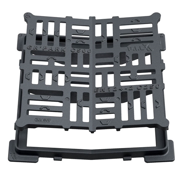 Grille carrée concave en fonte PMR C250 avec cadre - ouverture libre 640,0 mm x 640,0 mm