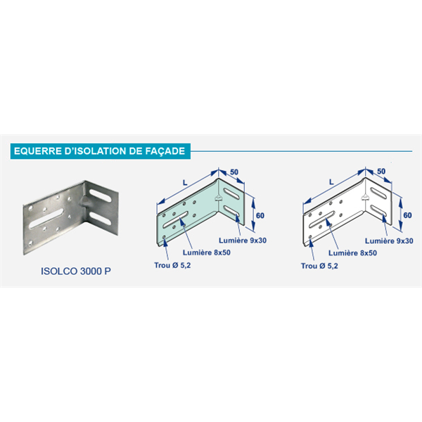 Equerre de façade - Isolco 3000 P - pour la fixation de chevron bois - 160 x 60 mm - boîte de 20