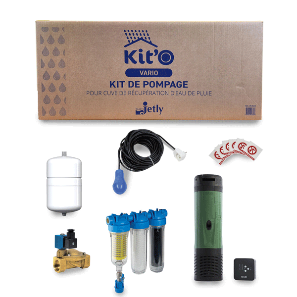 Kit de pompage complet Kit'O Vario pour cuve récupération eau de pluie plastique ou béton