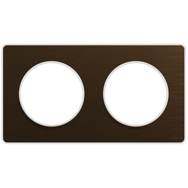 Plaque de finition double Schneider Odace Touch pour 2 postes encastrés - bronze brossé liseré blanc