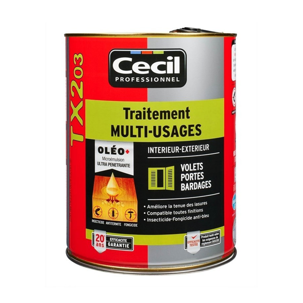 Traitement bois insecticide fongicide intérieur-extérieur - TX203 Cecil Professionnel - Bidon de 30L