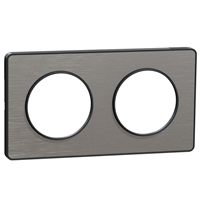Plaque de finition double Schneider Odace Touch pour 2 postes encastrés - alu brossé liseré anthracite