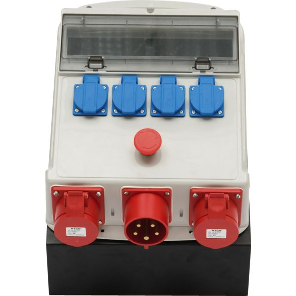 Coffret de chantier 30 mA sur socle avec arrêt d'urgence et prolongateur 2 mètres H07 5G2.5