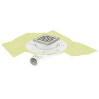 Siphon sol carrelé faible hauteur Diam. 40 mm avec grille et cadre inox 304 - Sortie hor