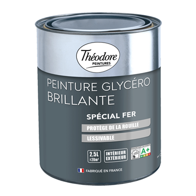 Peinture pour fer anti-rouille - Glycéro brillante - Théodore Peintures - Blanc - Pot de 2,5L