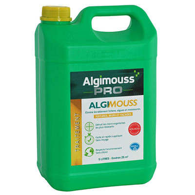 Traitement fongicide toitures murs et façades - Algimouss Pro - Bidon de 5 litres