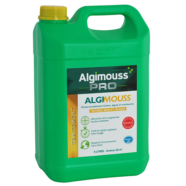 Traitement fongicide toitures murs et façades - Algimouss Pro - Bidon de 5 litres