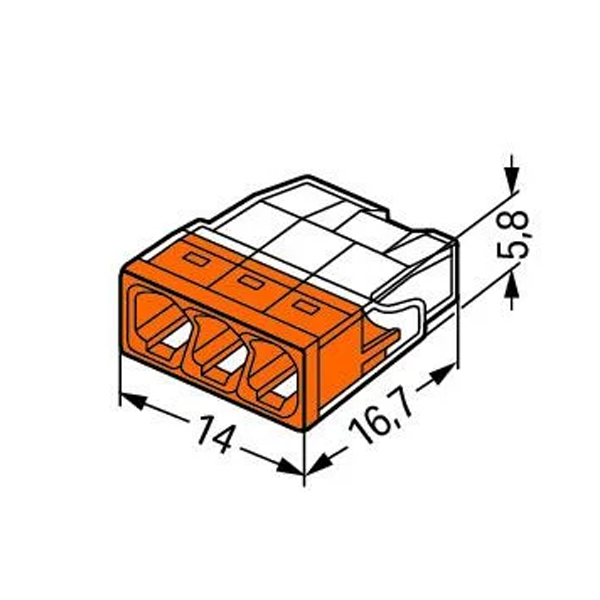 Borne boîte de dérivation compact - Wago 2273-203 - fils rigides 3 x 2.5 mm²  - boîte de 30
