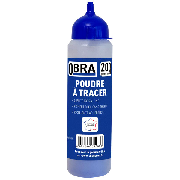 Poudre à tracer extra-fine Bleue Obra pour cordeau de marquage - sans soufre - biberon de 0,20 KG