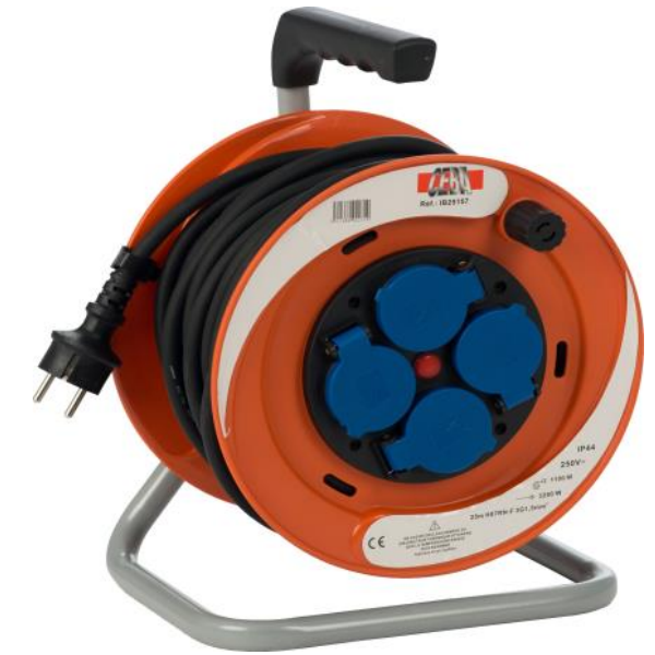 Enrouleur électrique avec disjoncteur thermique - 4 prises à clapet - Câble 40M 3G 1,5