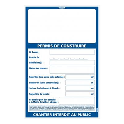 Panneau permis de construire grand modèle 1200 x 800 mm Taliaplast