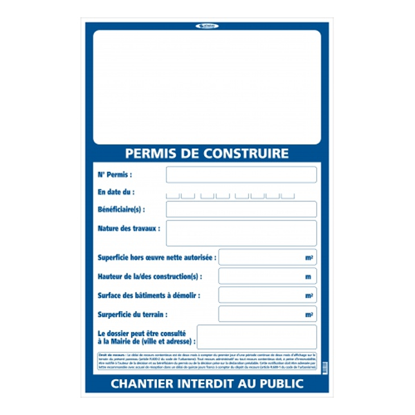 Panneau permis de construire grand modèle 1200 x 800 mm Taliaplast