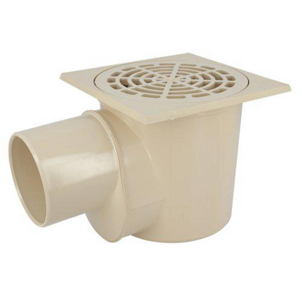 Siphon de cours à panier avec sortie horizontale - Carré 20 x 20 cm - USCP11S Nicoll - PVC Sable