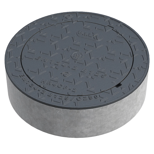 Regard de visite rond en fonte B125 avec couronnement béton C35/45 - garde anti-odeur et relief antidérapant  - Ø 480,0 mm