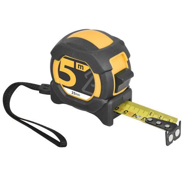 Mètre ruban magnétique et autobloquant avec clip ceinture et dragonne - Largeur 25 mm - Longueur 5 m