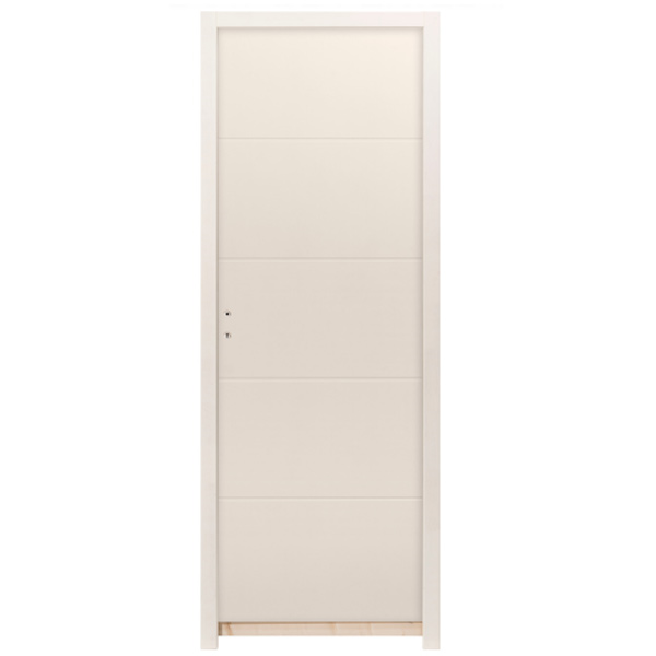 Bloc-porte alvéolaire rainuré prépeint chant droit - Huisserie 88/56 et joint confort - serrure PDDT - Quattro Chauvat Portes - 204 CM x 83 CM - Poussant droit