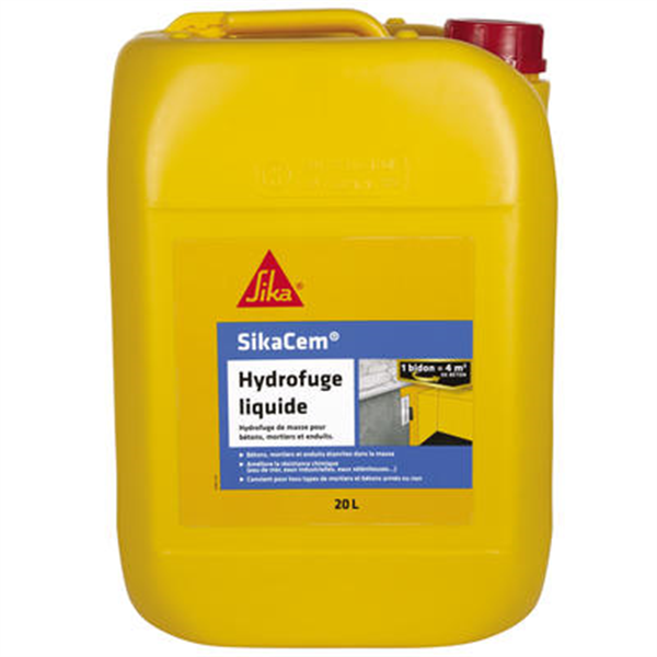 Hydrofuge de masse liquide bétons et mortiers - SikaCem Hydrofuge Liquide - Bidon de 20 litres