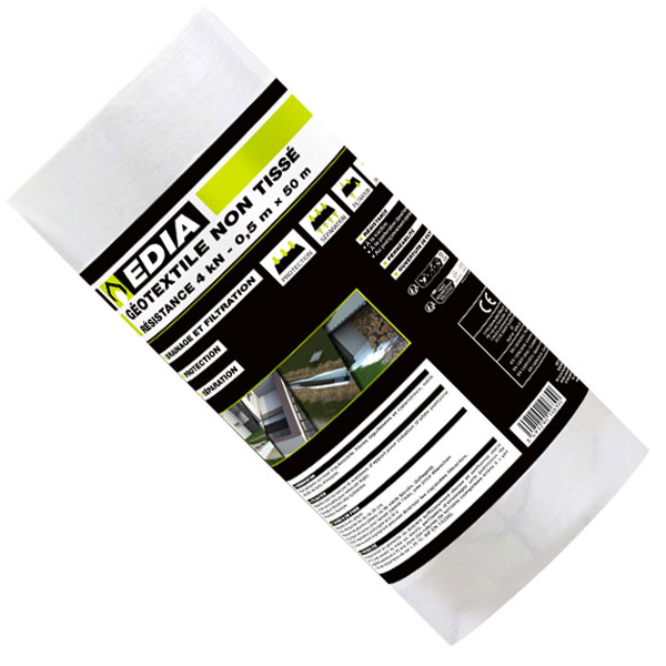 Géotextile non-tissé imputrescible pour aménagement extérieur - Résistance 4 kN - Edia - 0,50 m x 50,00 m