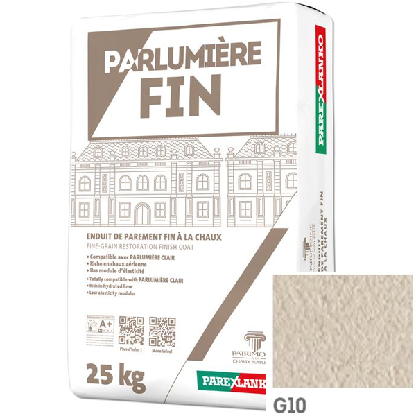 Enduit de parement à la chaux à grain fin Parexlanko Parlumière - G10 Blanc lumière - Sac de 25 KG