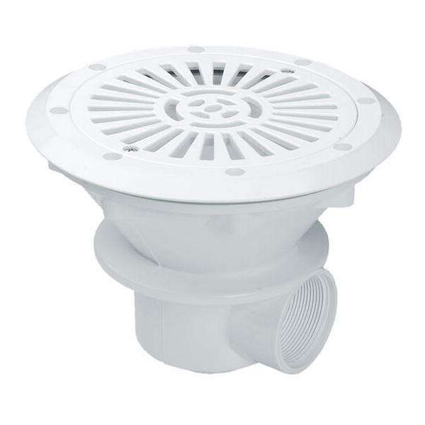 Bonde de fond de piscine liner Astralpool Parker - corps et grille en ABS blanc - diamètre 210 mm - 13 m³/h max