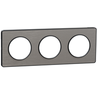 Plaque de finition triple Schneider Odace Touch pour 3 postes encastrés - alu brossé liseré anthracite