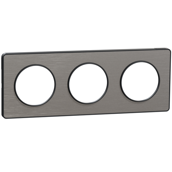 Plaque de finition triple Schneider Odace Touch pour 3 postes encastrés - alu brossé liseré anthracite