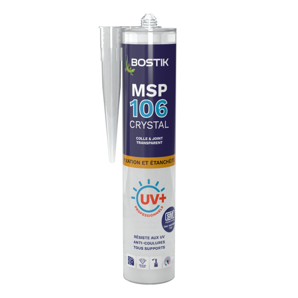 Mastic colle transparent fixation et étanchéité - MSP 106 Invisible Bostik - Cartouche de 290 ml