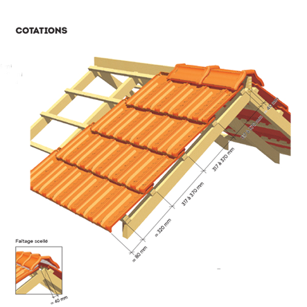 Tuile en terre cuite à emboîtement grand moule faiblement galbée - Marseille Poudenx - Rouge