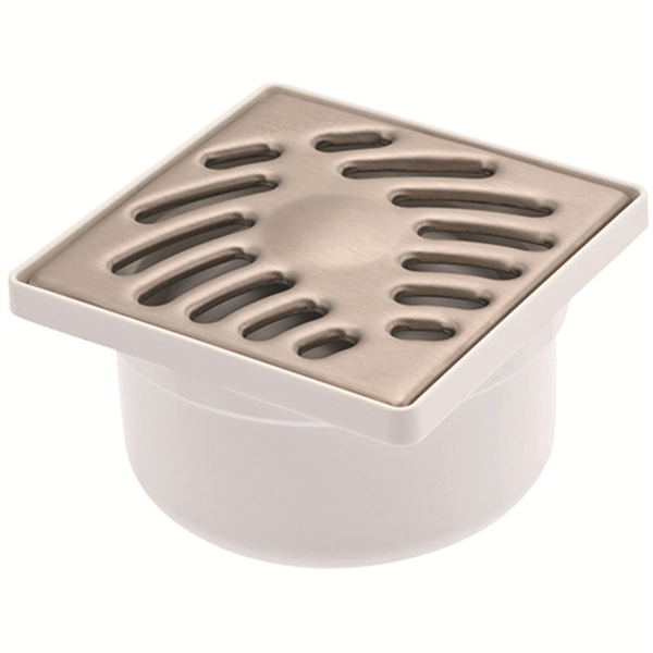Siphonette d'évacuation de plain-pied Ø 40/50 mm avec grille Inox carrée 100 x 100 mm