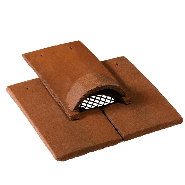 Tuile chatière 3 éléments en béton avec grille PVC - Vieille France - Vieux chêne - 27 x 16.5 x 8 cm