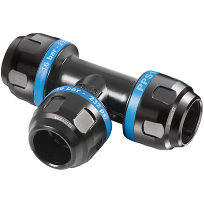 Té égal Prevost PPS1 TE16 aluminium pour tube d'air comprimé de diamètre extérieur 16 mm - 0 à 16 bar