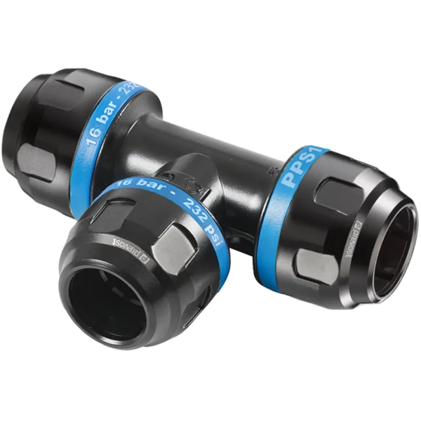 Té égal Prevost PPS1 TE16 aluminium pour tube d'air comprimé de diamètre extérieur 16 mm - 0 à 16 bar