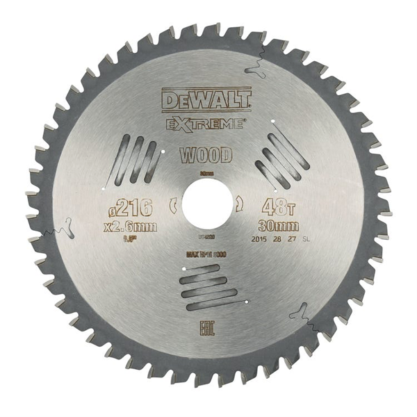 Lame de scie circulaire stationnaire extrême workshop 216x30mm - Dewalt - 48 dents