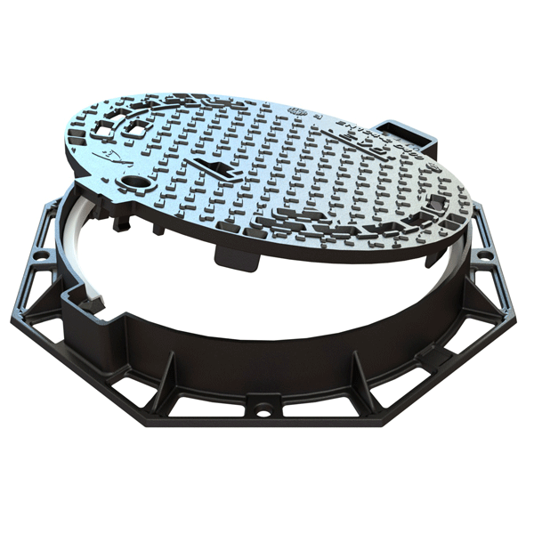 Regard de visite en fonte D400 EVO 12 trous de ventilation PMR / sécurité anti-retour - articulé et verrouillé  - passage utile ∅600 mm
