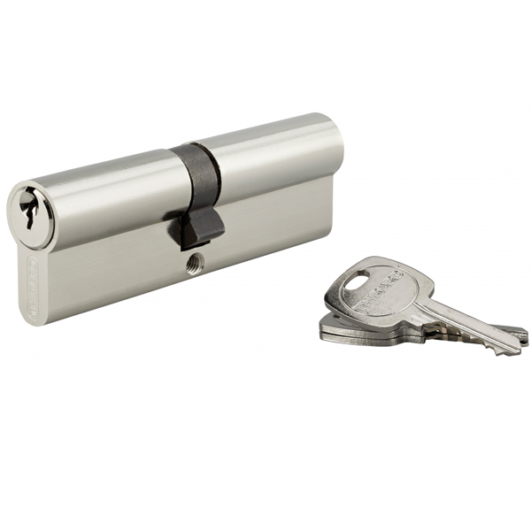 Cylindre de sûreté à profil européen Thirard - laiton nickelé - 5 goupilles STD - avec 3 clés - 50 x 50 mm