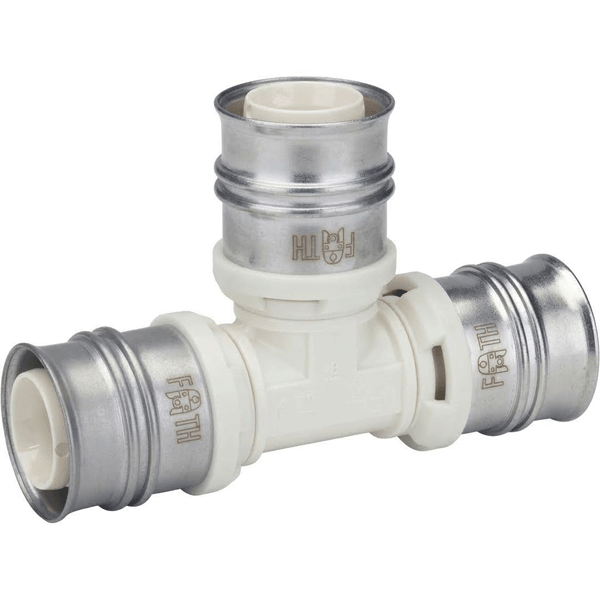 Raccord té égal à sertir corps PPSU avec douille acier inox pour tube multicouche Ø 16 mm