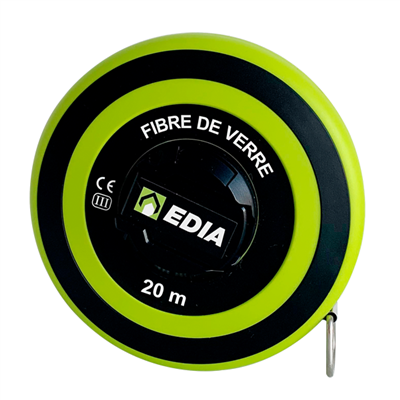 Décamètre double-face avec boîtier rond ABS et ruban en fibre de verre - Edia - Classe 3 - longueur 20,00 M