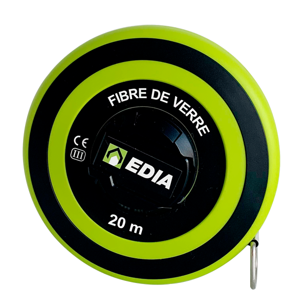 Décamètre double-face avec boîtier rond ABS et ruban en fibre de verre - Edia - Classe 3 - longueur 20,00 M
