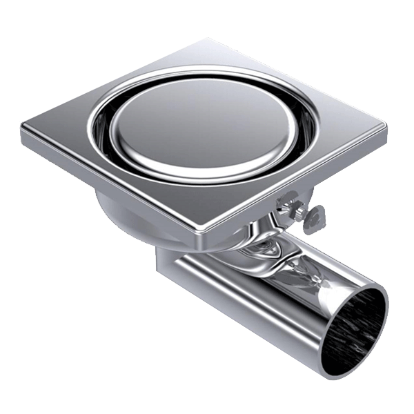 Siphon de douche en inox - cloche avec garde d'eau de 15 mm - 100 x 100 mm - sortie latérale 40 mm