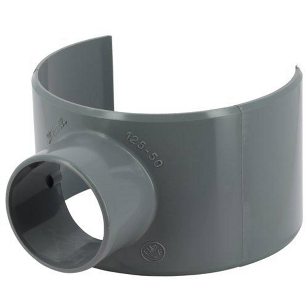 Selle à 90° Nicoll SL125 pour extension du réseau d'eaux usées et vannes - PVC gris - diamètre 125 et 50 mm