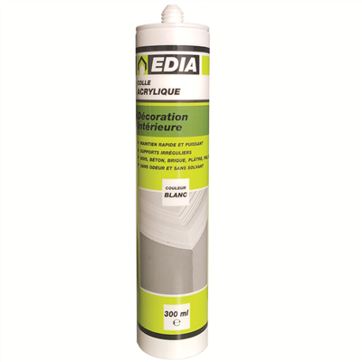 Colle acrylique pour fixation de décoration intérieure - Edia - Cartouche 300 ml - Blanc