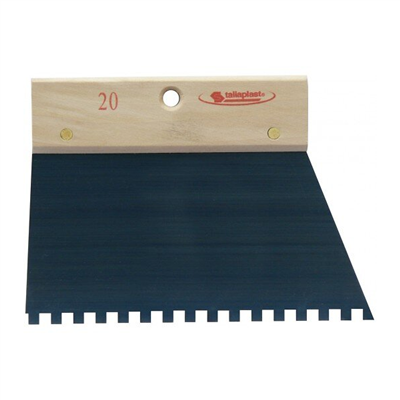 Peigne à colle pour carreleur avec lame en acier à dents carrées de 6 mm et poignée en bois  - largeur 20 cm