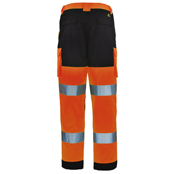 Pantalon de travail haute visibilité orange multipoches et bandes rétroréfléchissantes - PATROL - Taille L