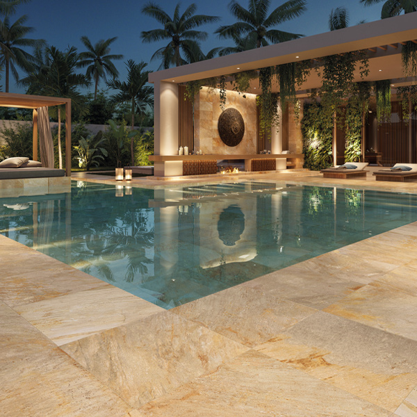 Carrelage extérieur antidérapant effet pierre de Bali - Zéphyr - 60,0 CM x 60,0 CM - ép. 20,00 MM - Gold