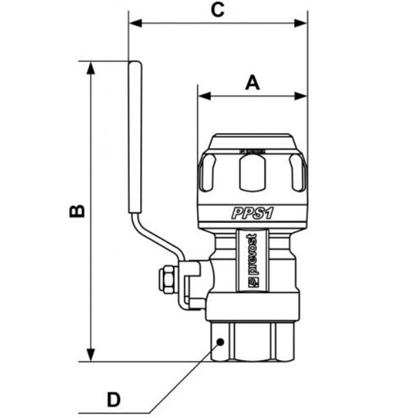 Vanne filetée femelle G 1/2 cylindrique Prevost PPS1 RSIF2012 avec raccordement pour tube Ø extérieur 20 mm